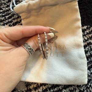 Kendra Scott Silver and White Crystal Hoop Earrings